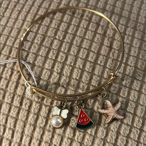 Gold Charm Bracelet with Pearl, Watermelon, and Starfish